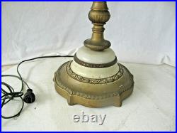 Antique Brass Slag Bent Glass Table Lamp 2-Light Tulip Shade Art Nouveau