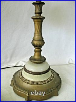 Antique Brass Slag Bent Glass Table Lamp 2-Light Tulip Shade Art Nouveau