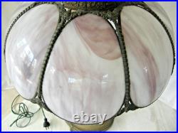 Antique Brass Slag Bent Glass Table Lamp 2-Light Tulip Shade Art Nouveau