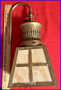 Antique Brass & Slag Glass Gas Light Exterior professionally Polished BEAUTIFUL