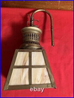 Antique Brass & Slag Glass Gas Light Exterior professionally Polished BEAUTIFUL