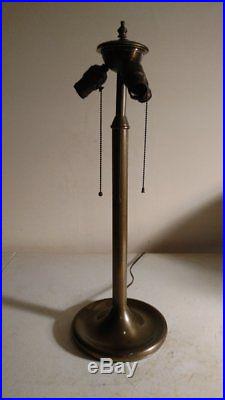 Antique Brass Trumpet Lamp with huge wisteria style slag glass shade Handel Era