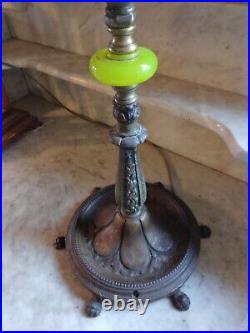 Antique Bridge Arm Lamp Arts & Crafts Mission Style Watermelon Slag Glass Shade