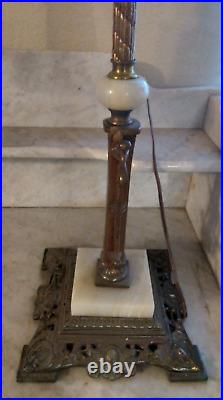 Antique Bridge Arm Marble Base Slag Ball Accent Table Lamp Art Glass Shade