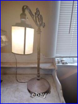 Antique Bridge Arm Table Lamp Cream Beige Round Barrel Slag Glass Shade