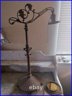 Antique Bridge Arm Table Lamp Cream Beige Round Barrel Slag Glass Shade