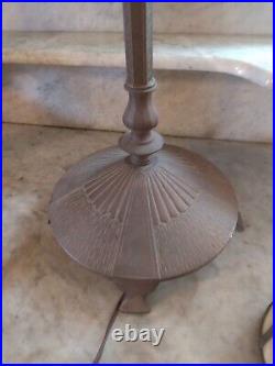 Antique Bridge Arm Table Lamp Cream Beige Round Barrel Slag Glass Shade