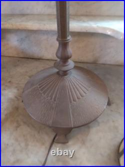 Antique Bridge Arm Table Lamp Cream Beige Round Barrel Slag Glass Shade