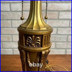 Antique Bronze Art Nouveau Victorian Lamp Base for Slag Glass / Stained Shade