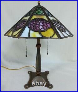 Antique Bronze Bradley & Hubbard Arts & Crafts Slag Glass Table Lamp STUNNING
