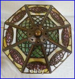 Antique Bronze Bradley & Hubbard Arts & Crafts Slag Glass Table Lamp STUNNING