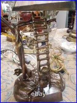 Antique Bronze Statue Table Lamp Slag Glass Shade Rewired By The Lampman