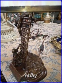 Antique Bronze Statue Table Lamp Slag Glass Shade Rewired By The Lampman