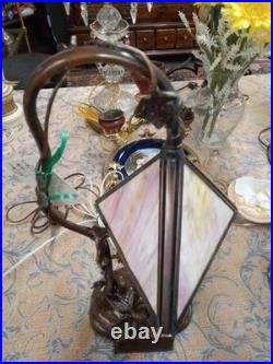 Antique Bronze Statue Table Lamp Slag Glass Shade Rewired By The Lampman