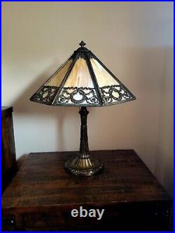 Antique C. 1910 Art Nouveau Bradley & Hubbard Slag Glass Table Lamp