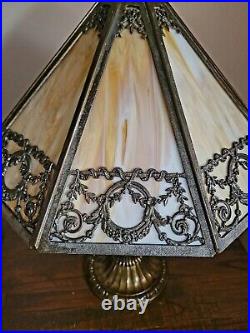 Antique C. 1910 Art Nouveau Bradley & Hubbard Slag Glass Table Lamp