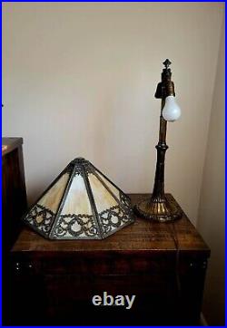 Antique C. 1910 Art Nouveau Bradley & Hubbard Slag Glass Table Lamp
