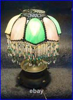 Antique C 1910 Art Nouveau Slag Glass Lamp Arts & Crafts RARE COLORS READ