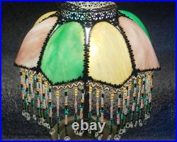 Antique C 1910 Art Nouveau Slag Glass Lamp Arts & Crafts RARE COLORS READ