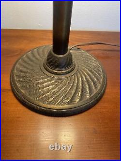 Antique C. 1910 Gothic Revival Slag Glass Lamp 6 Panels WithAmazing Metal Work