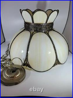 Antique C. 1920 Bent 8 Panel Slag Glass Table Lamp Shade Or Hanging Light With