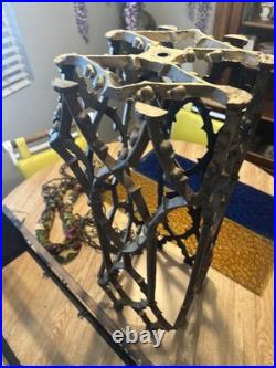 Antique Caged Slag Stained Glass Pendant Lamp Gothic Spanish Revival