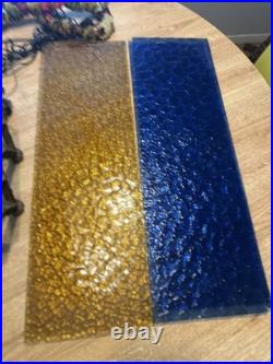 Antique Caged Slag Stained Glass Pendant Lamp Gothic Spanish Revival