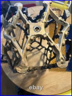 Antique Caged Slag Stained Glass Pendant Lamp Gothic Spanish Revival