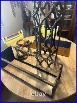 Antique Caged Slag Stained Glass Pendant Lamp Gothic Spanish Revival