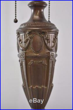 Antique Caramel Bent Slag Glass Panel Table Lamp Ornate Overlay