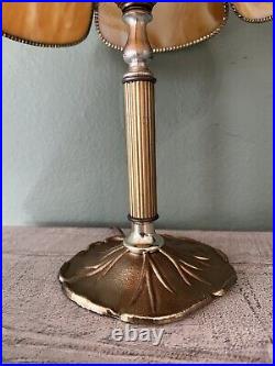 Antique Caramel Marbled Slag Glass Table Lamp with Lily Pad Base, Arts & Crafts
