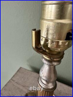 Antique Caramel Marbled Slag Glass Table Lamp with Lily Pad Base, Arts & Crafts