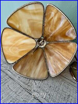 Antique Caramel Marbled Slag Glass Table Lamp with Lily Pad Base, Arts & Crafts