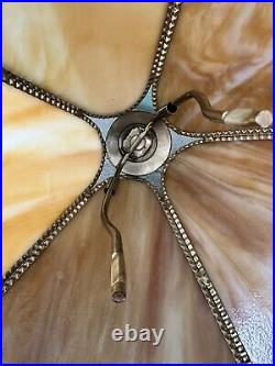 Antique Caramel Marbled Slag Glass Table Lamp with Lily Pad Base, Arts & Crafts