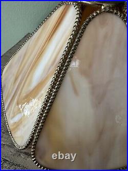 Antique Caramel Marbled Slag Glass Table Lamp with Lily Pad Base, Arts & Crafts