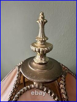 Antique Caramel Marbled Slag Glass Table Lamp with Lily Pad Base, Arts & Crafts