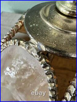 Antique Caramel Marbled Slag Glass Table Lamp with Lily Pad Base, Arts & Crafts