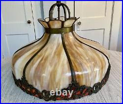 Antique Caramel & Red Bent Slag Glass Hanging Swag Lamp Shade with Overlay 23
