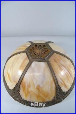 Antique Caramel Six Panel Slag Glass Table Lamp With Claw Foot Base Two Sockets