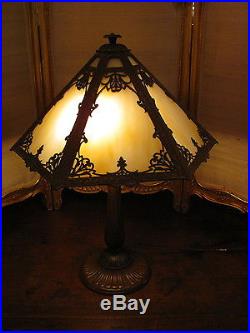 Antique Caramel Slag Glass Panel Table Lamp Circa 1920