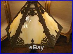 Antique Caramel Slag Glass Panel Table Lamp Circa 1920