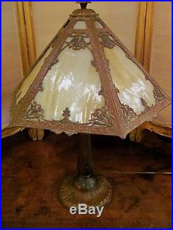 Antique Caramel Slag Glass Panel Table Lamp Circa 1920