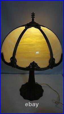 Antique Carmel 6 Panel Slag Glass Table Lamp
