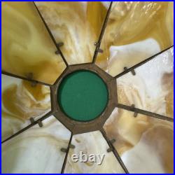 Antique Carmel Slag Glass 8 Panel Shade & Lamp withOrnate Brass Trim Overlay