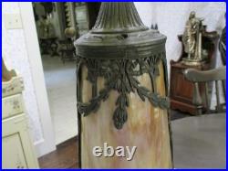 Antique Carmel Slag Glass Lamp lighted Base Ribbons Bowls Art Nouveau 3 Lights