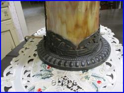 Antique Carmel Slag Glass Lamp lighted Base Ribbons Bowls Art Nouveau 3 Lights