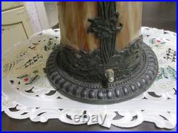 Antique Carmel Slag Glass Lamp lighted Base Ribbons Bowls Art Nouveau 3 Lights