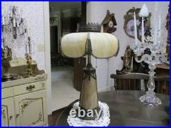 Antique Carmel Slag Glass Lamp lighted Base Ribbons Bowls Art Nouveau 3 Lights