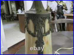 Antique Carmel Slag Glass Lamp lighted Base Ribbons Bowls Art Nouveau 3 Lights
