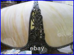 Antique Carmel Slag Glass Lamp lighted Base Ribbons Bowls Art Nouveau 3 Lights